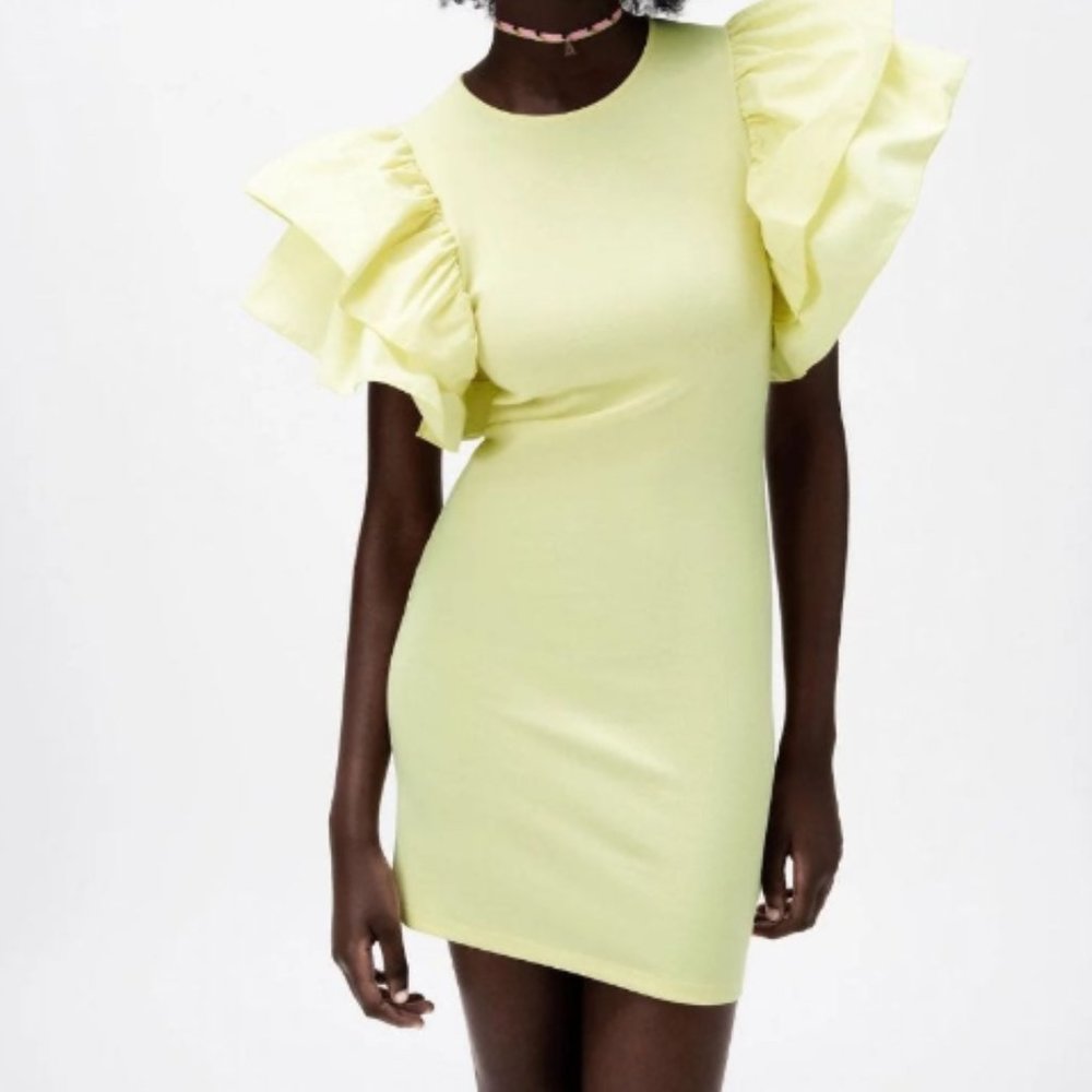 NWT Zara Yellow Ruffle Sleeve Dress